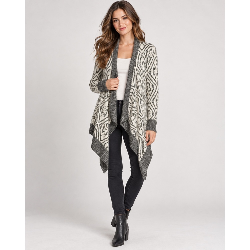 Abercrombie & Fitch Cardigan Womens XS/S Grey Geometric Wool Waterfall Open